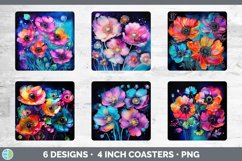 Neon Anemone Flowers Square Coaster | Bundle Coaster Designs Product Image 2