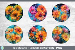 Neon Calendula Flowers Round Coaster | Bundle Coaster Design Product Image 2
