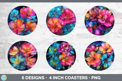 Neon Camellia Flowers Round Coaster | Bundle Coaster Designs Product Image 2