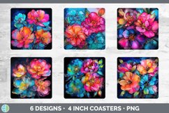 Neon Camellia Flowers Square Coaster | Bundle Coaster Design Product Image 2
