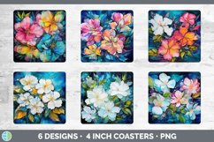 Neon Gardenia Flowers Square Coaster | Bundle Coaster Design Product Image 2