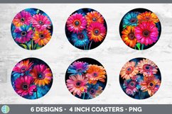 Neon Gerbera Daisy Flowers Round Coaster | Bundle Coaster De Product Image 2