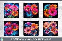 Neon Gerbera Daisy Flowers Square Coaster | Bundle Coaster D Product Image 2