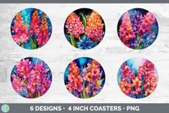 Neon Hyacinth Flowers Round Coaster | Bundle Coaster Designs Product Image 2