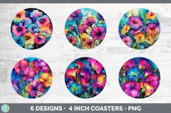 Neon Morning Glory Flowers Round Coaster | Bundle Coaster De Product Image 2