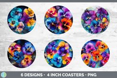 Neon Pansy Flowers Round Coaster | Bundle Coaster Designs Product Image 2