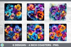 Neon Pansy Flowers Square Coaster | Bundle Coaster Designs Product Image 2