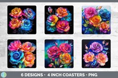 Neon Rose Flowers Square Coaster | Bundle Coaster Designs Product Image 2