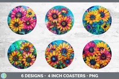 Neon Sunflower Flowers Round Coaster | Bundle Coaster Design Product Image 2