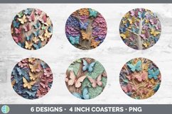 3D Butterflies Round Coaster | Sublimation Coaster Designs B Product Image 2
