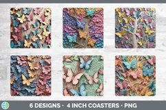 3D Butterflies Square Coaster | Sublimation Coaster Designs Product Image 2