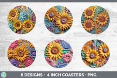 3D Sunflower Flowers Round Coaster | Sublimation Coaster Des Product Image 2