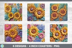 3D Sunflower Flowers Square Coaster | Sublimation Coaster De Product Image 2