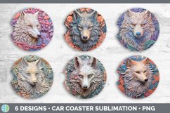 3D Wolf Car Coaster | Sublimation Coaster Designs Bundle Product Image 2
