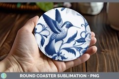 Blue and White Porcelain Hummingbird Round Coaster Sublimati Product Image 1