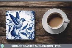 Blue and White Porcelain Hummingbird Square Coaster Sublimat Product Image 1
