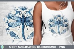 Blue and White Porcelain Dragonflies Shirt Sublimation Product Image 1