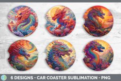 Psychedelic Dragon Flowers Car Coaster | Sublimation Coaster Product Image 2