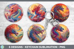 Psychedelic Dragon Flowers Keychain | Sublimation Keyring De Product Image 2