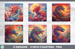 Psychedelic Dragon Flowers Square Coaster | Sublimation Coas Product Image 2