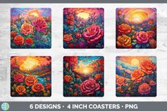 Psychedelic Rose Flowers Square Coaster | Sublimation Coaste Product Image 2