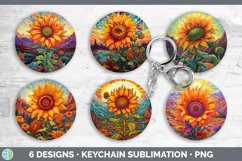 Psychedelic Sunflower Flowers Keychain | Sublimation Keyring Product Image 2