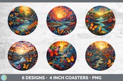 Psychedelic Butterflies Round Coaster | Sublimation Coaster Product Image 2