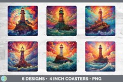 Psychedelic Lighthouse Square Coaster | Sublimation Coaster Product Image 2
