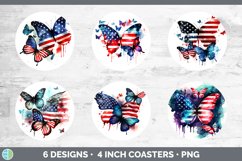 Patriotic Butterflies Round Coaster | Sublimation Coaster De Product Image 2