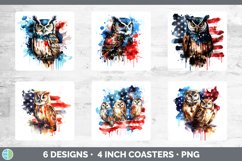 Patriotic Owl Bird Square Coaster | Sublimation Coaster Desi Product Image 2