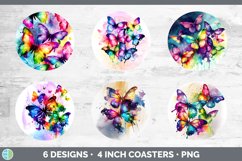 Rainbow Butterflies Round Coaster | Sublimation Product Image 2