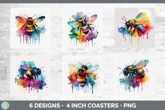 Rainbow Bee Square Coaster | Sublimation Designs Bundle Product Image 2