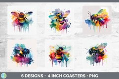 Rainbow Bee Square Coaster | Sublimation Designs Bundle Product Image 2