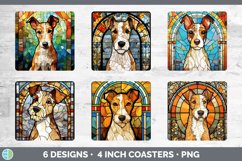 Bundle of six Painted Glass Fox Terriers Square Coaster designs.