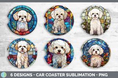 Stained Glass Bichon Frise Dog Car Coaster | Sublimation Coa Product Image 2