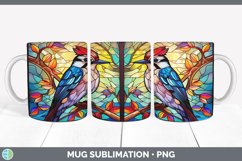 Stained Glass Downy Woodpecker Bird Mug Wrap | Sublimation C Product Image 6