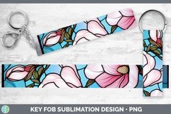 Stained Glass Flowers Magnolia Key Fob Sublimation Wristlet Product Image 1