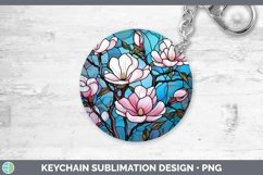 Stained Glass Flowers Magnolia Keychain Sublimation Keyring Product Image 1