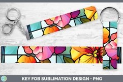 Stained Glass Flowers Pansy Key Fob Sublimation Wristlet Des Product Image 1