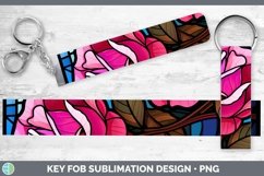 Stained Glass Flowers Rose Key Fob Sublimation Wristlet Desi Product Image 1