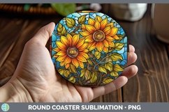 Stained Glass Flowers Sunflower Round Coaster Sublimation Co Product Image 1