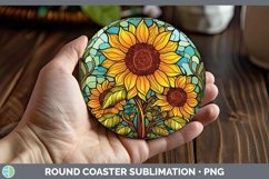 Stained Glass Sunflower Round Coaster Sublimation Coaster De Product Image 1