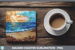 Stained Glass Beach Square Coaster Sublimation Coaster Desig Product Image 1