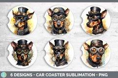 Steampunk Doberman Pinscher Dog Car Coaster | Sublimation Co Product Image 2