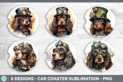 Steampunk Spaniel Dog Car Coaster | Sublimation Coaster Des Product Image 2