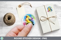 Splat Rainbow Goldfinch Stickers | Round Labels Designs Product Image 1