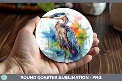 Splat Rainbow Great Blue Heron Round Coaster Sublimation Coa Product Image 1