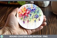 Watercolor Flowers Columbine Round Coaster Sublimation Coast Product Image 1