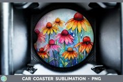 Watercolor Flowers Coneflower Car Coaster Sublimation Coaste Product Image 1