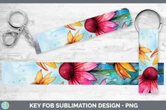 Watercolor Flowers Coneflower Key Fob Sublimation Wristlet D Product Image 1